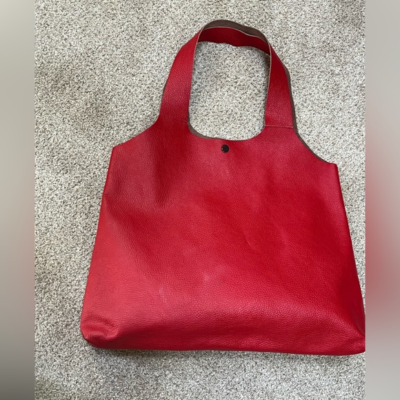 Great red pebble leather unstructured slouch tote - Picture 2 of 6